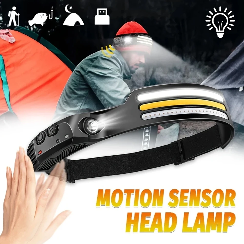 Outdoor Lighting Sensor - Rechargeable COB LED Induction Headlamp with