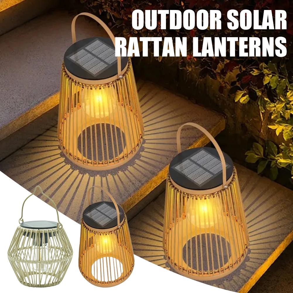Outdoor Lighting For Patio - IP65 Waterproof Solar Rattan Lantern Por